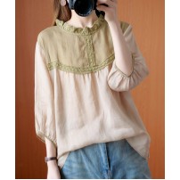 Handmade Peter pan Collar patchwork lace clothes For Women blouses