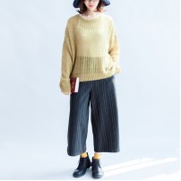 yellow green fashion cotton sweater oversize side open cable knit hollow out sweaters