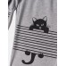 Women Stripe Cartoon Cat Print Elastic Waist Jogger Pants