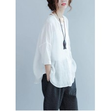 White Button Loose Casual Fall Blouses Three Quarter Sleeve