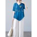 Women Blue Asymmetrical  Shirt Tops Half Sleeve