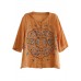 Plus Size Orange Embroideried Oriental Ramie Top Summer