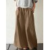 Women Cotton Pocket Elastic Waist Wide Leg Loose Casual Pants