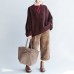 Plus size whiter cotton sweaters burgundy casual loose long knit pullover