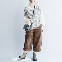 new winter striped patchwork woolen sweater hooded plus size casual long sleeve knit tops